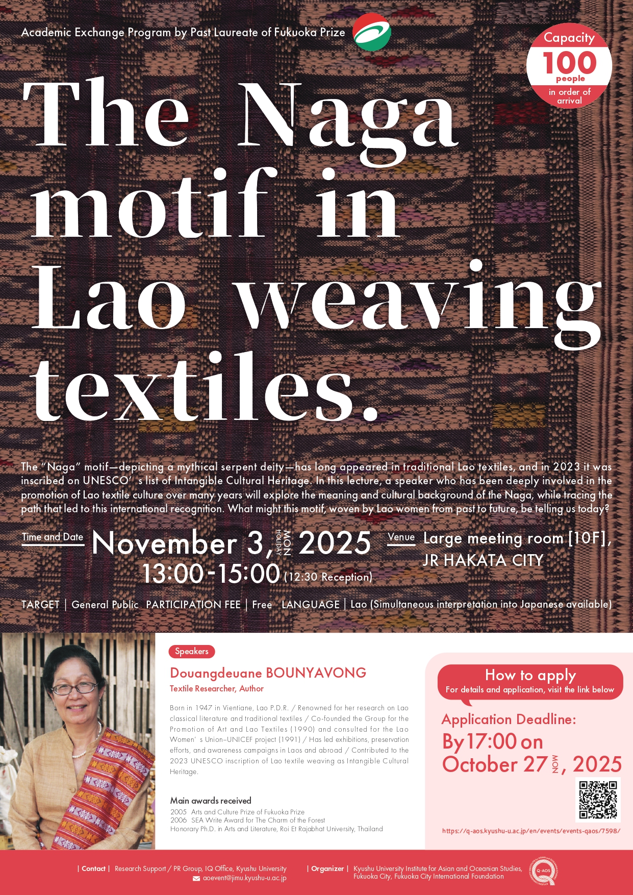 Academic Exchange Program by Past Laureate of Fukuoka Prize ”The Naga motif in Lao weaving textiles.”