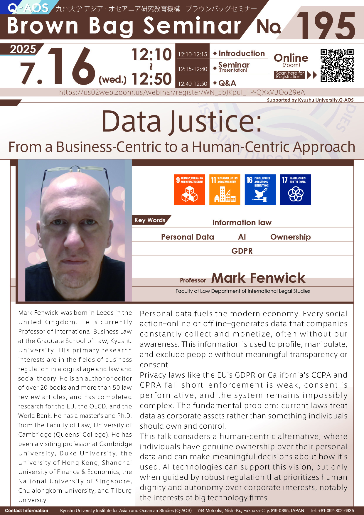 Q-AOS Brown Bag Seminar Series The 195th Seminar “Data Justice: From a Business-Centric to a Human-Centric Approach”