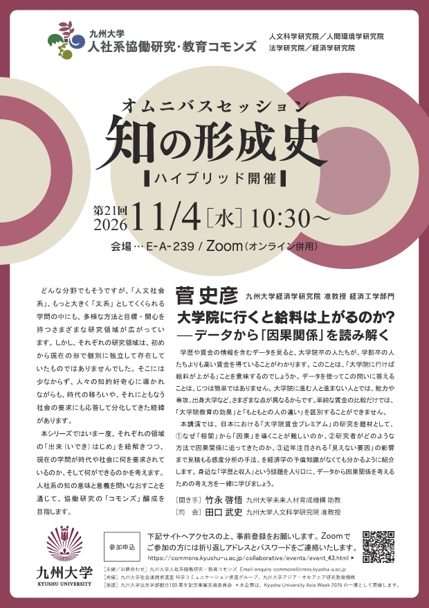 九州大学人社系協働研究・教育コモンズ　オムニバスセッション「知の形成史」第21回